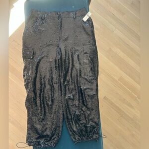 Anthropologie NWT Black Sequin Cargo Pants